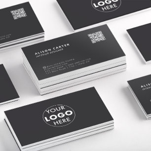 Modern Business Cards   QR Code + Logo   Ash Black