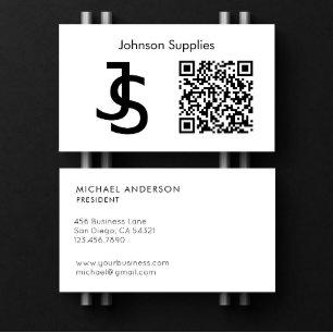 Modern Business Custom Monogram Logo and QR Code Business Card