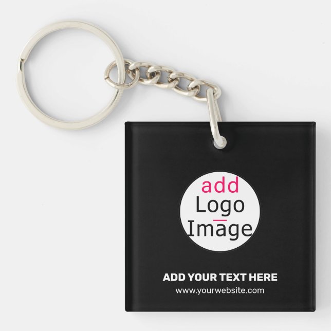 Modern Business Customisable Add Logo Black Key Ring (Front)