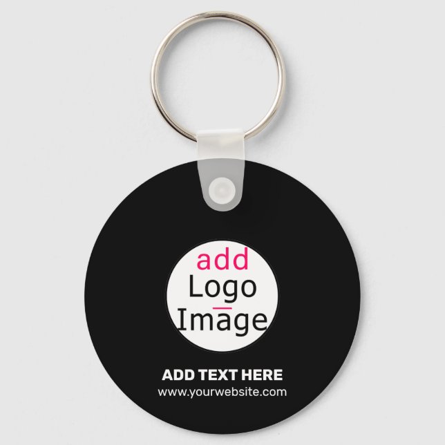 Modern Business Customisable Add Logo Black  Key Ring (Front)