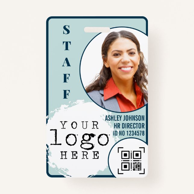 Modern Business Employee Photo Name Card QR code ID Badge (Front)