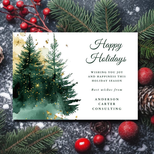 Modern Business Gold Green Christmas Holiday Card (Creator Uploaded)