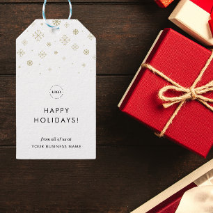 Modern Business Gold Snowflake Custom Company Logo Gift Tags