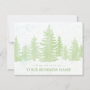Modern Business Green Pine Trees Watercolor Holiday Card