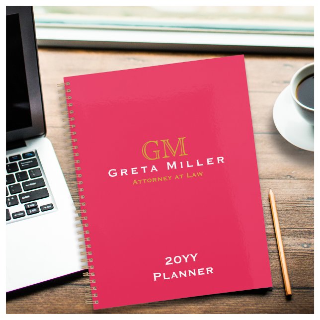 Modern Business Hot Pink Gold Monogram Planner (Creator Uploaded)