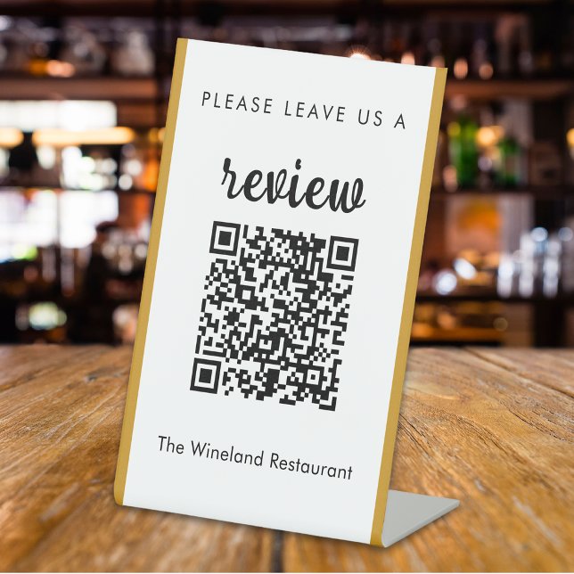 Modern Business Leave Review Custom QR Code Pedestal Sign (Creator Uploaded)