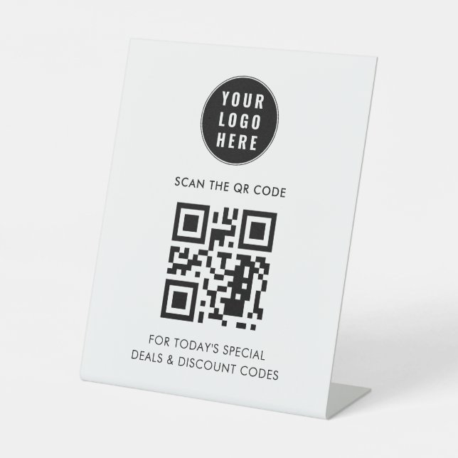 Modern Business Logo and QR Code Simple Pedestal Sign (Front)