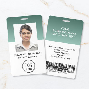 Modern Business Logo Barcode Green Photo ID Badge