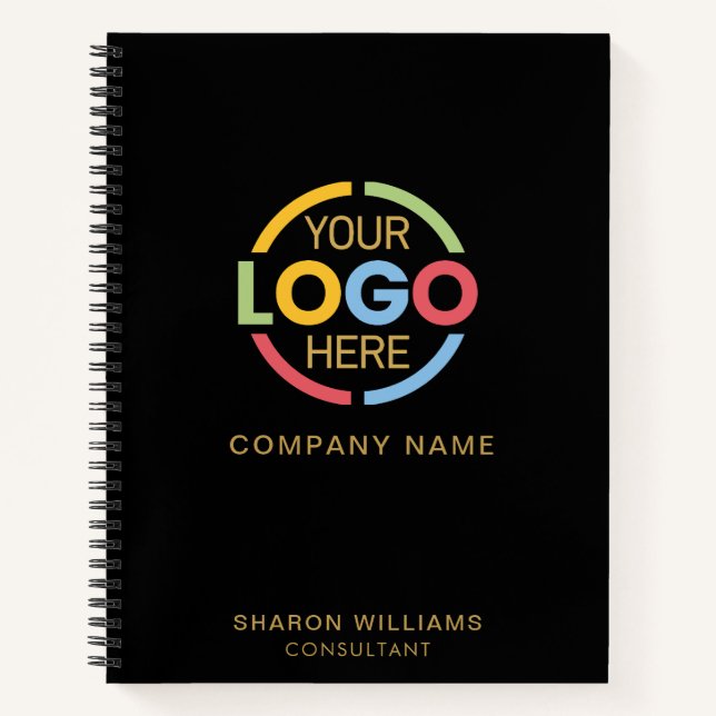 Modern Business Logo Black Gold Monogram Initial Notebook (Front)