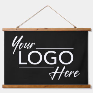 Modern Business Logo Black Hanging Tapestry