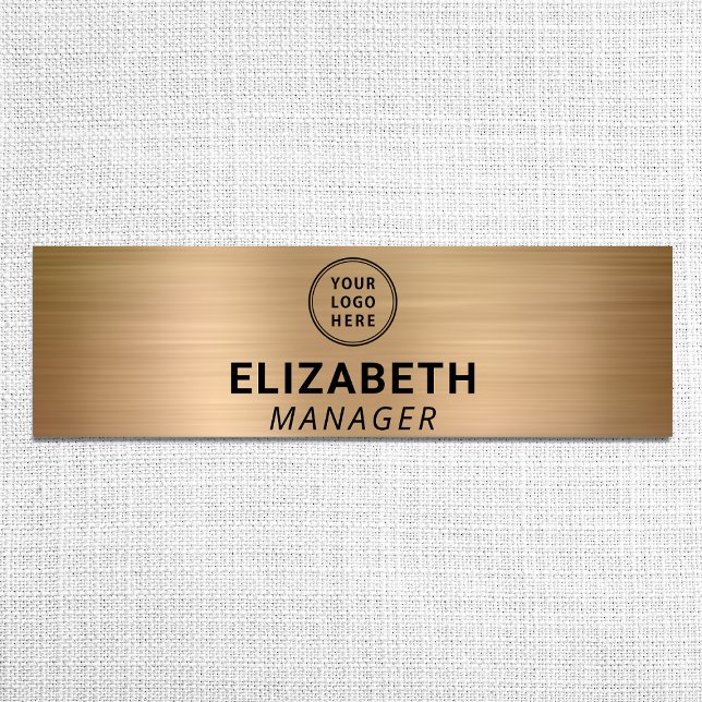 Modern Business Logo Brushed Gold Name Tag (Creator Uploaded)