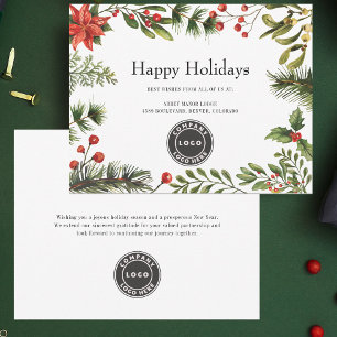 Modern Business Logo Christmas Greenery Holidays Card