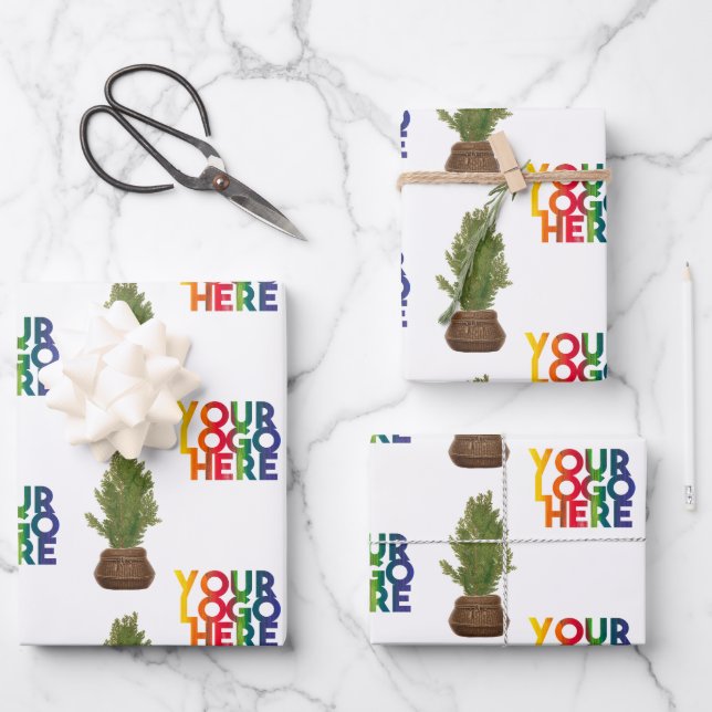Modern Business Logo Christmas Tree Holiday Wrapping Paper Sheet (Front)