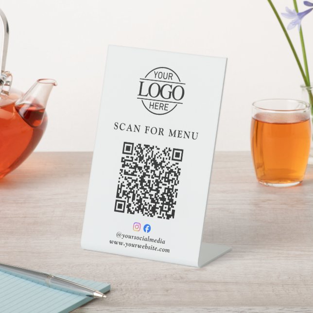 Modern Business Logo Contactles QR Code Menu Pedestal Sign (In SItu)