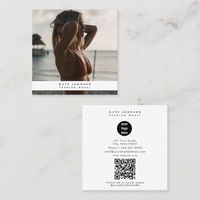Modern Business Logo Fashion Beauty Photo Square Business Card (Front/Back)