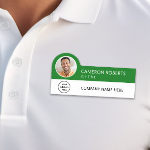 Modern Business Logo Green Photo Magnetic Name Tag