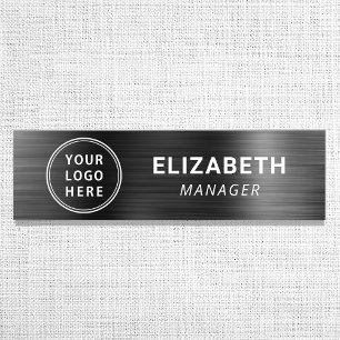 Modern Business Logo Grey Metallic Name Tag