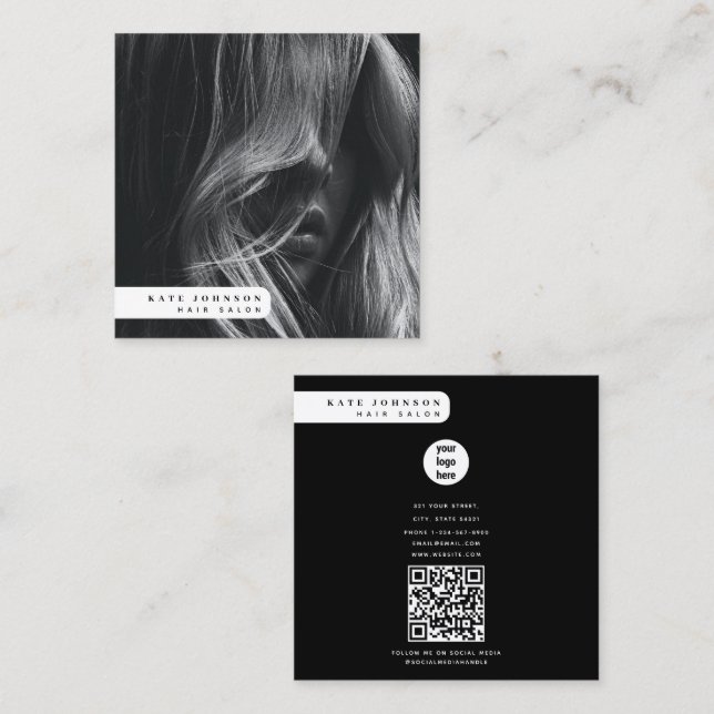 Modern Business Logo Hair Salon Photographer Photo Square Business Card (Front/Back)