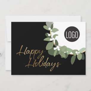 Modern business Logo Happy Holidays Gold Green Holiday Card