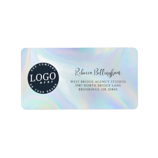 Modern Business Logo Holographic Return Address Label (Front)