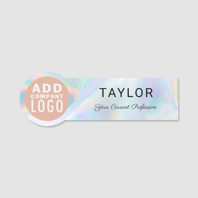Modern Business Logo Holographic Staff Custom Name Tag (Front)