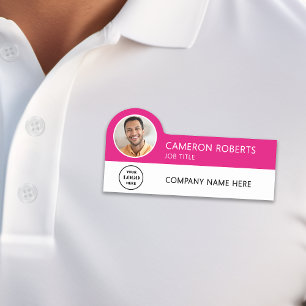 Modern Business Logo Hot Pink Photo Magnetic Name Tag