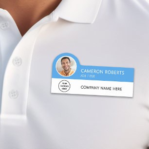 Modern Business Logo Light Blue Photo Magnetic Name Tag