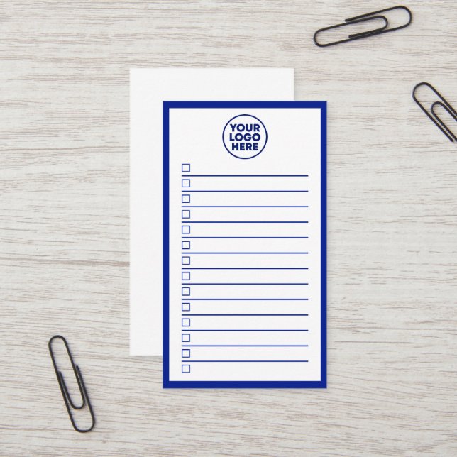 Modern Business Logo Navy Blue To Do List Business Card (Front/Back In Situ)