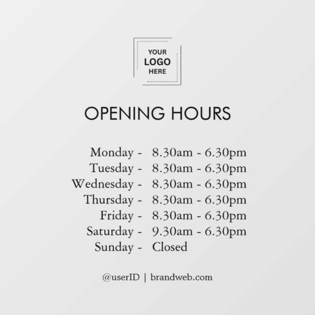 Modern Business Logo Opening Times Window Cling (Sheet)