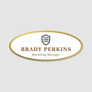 Modern Business Logo   Oval Gold Border Name Tag