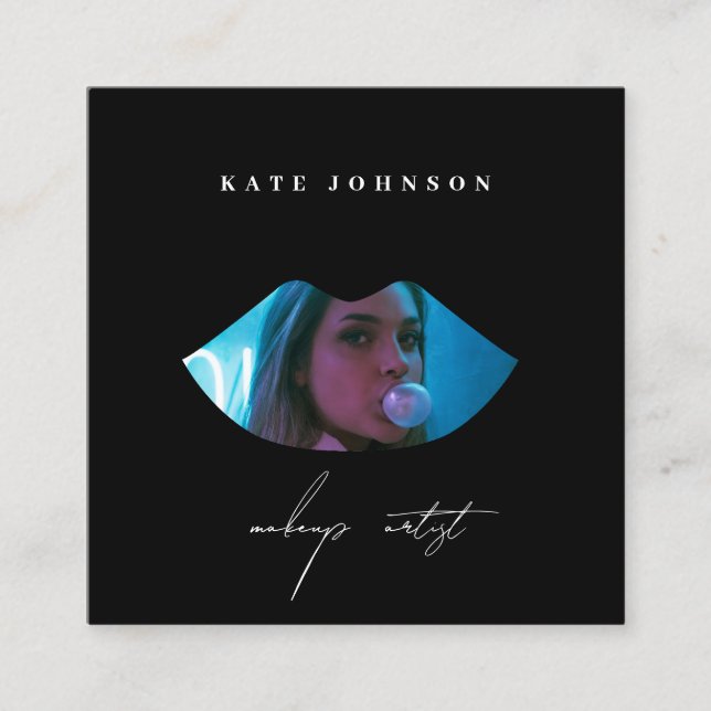 Modern Business Logo Photo Makeup Artist Lip Square Business Card (Front)