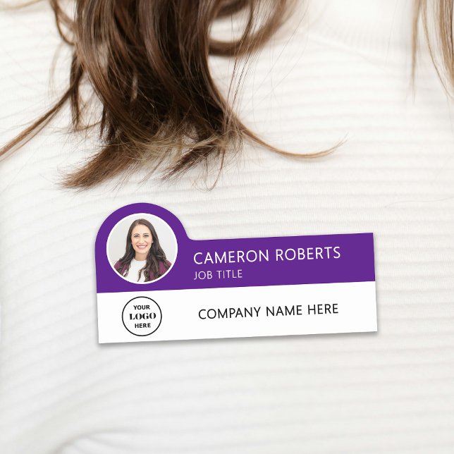 Modern Business Logo Purple Photo Magnetic Name Tag (Creator Uploaded)