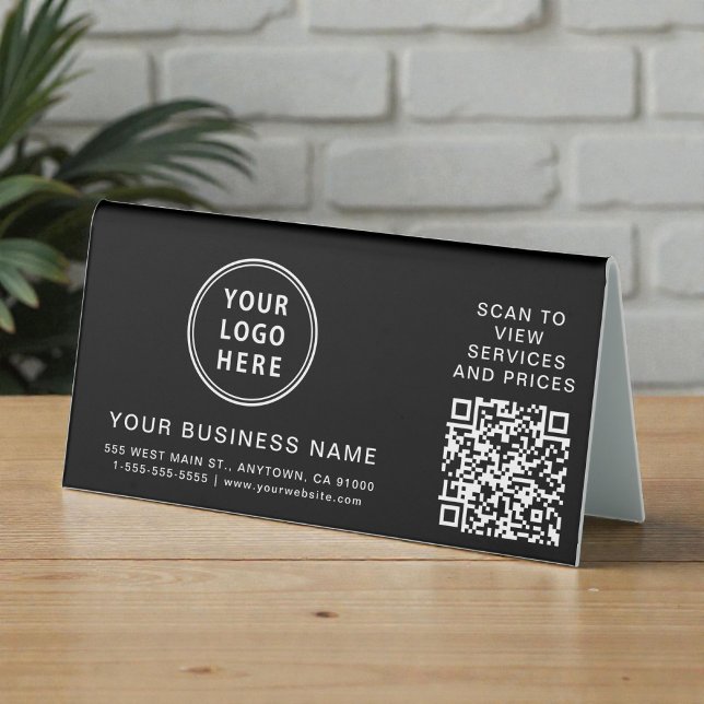 Modern Business Logo QR Code Black (Modern Business Logo QR Code Black Table Tent)