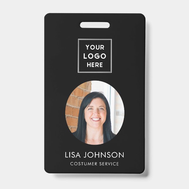 Modern Business Logo QR Code Black Staff Badge ID Badge (Front)