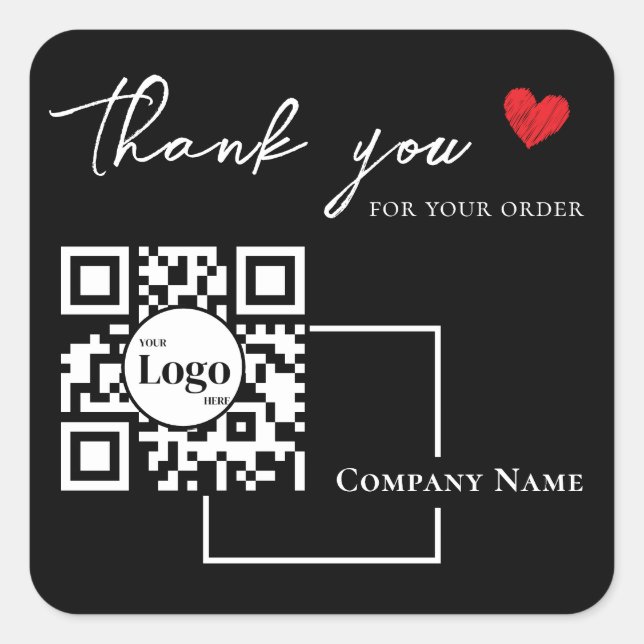 Modern Business Logo Qr Code Black Thank you Square Sticker (Front)