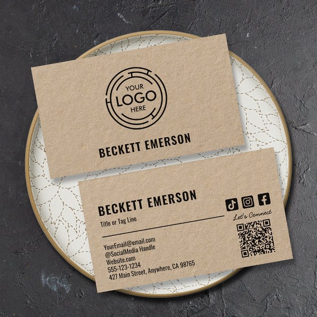 Modern Business Logo QR Code Kraft Card (Creator Uploaded)