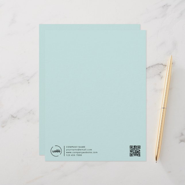 Modern Business Logo QR Code Light Turquoise Custom Letterhead (Front/Back In Situ)