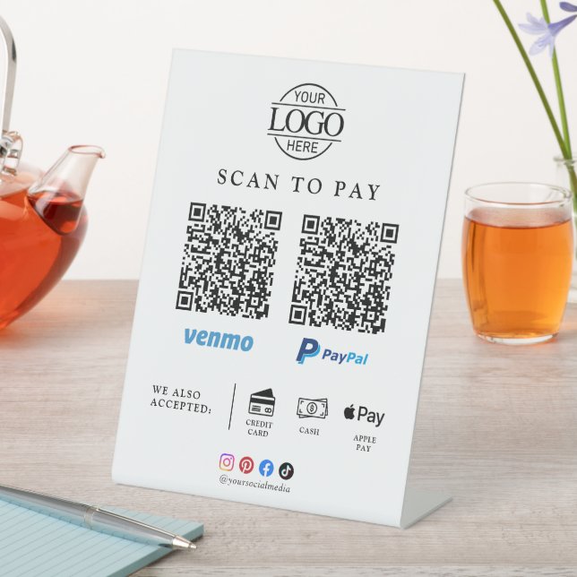 Modern Business Logo Qr Code Scan To Pay Tabletop Pedestal Sign (In SItu)