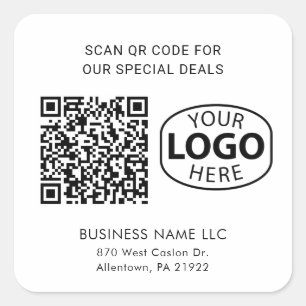 Modern Business Logo QR Code Typography Custom Square Sticker