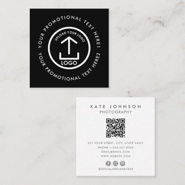 Modern Business Logo Scannable QR Code Black White Square Business Card (Front/Back)