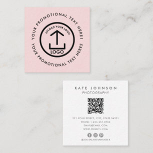 Modern Business Logo Scannable QR Code Blush Pink Square Business Card