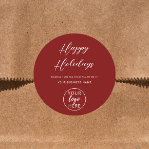 Modern Business Logo Script Happy Holidays Classic Round Sticker