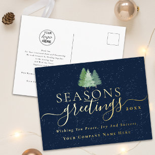 Modern Business Logo Seasons Greetings Script Gold Foil Holiday Postcard