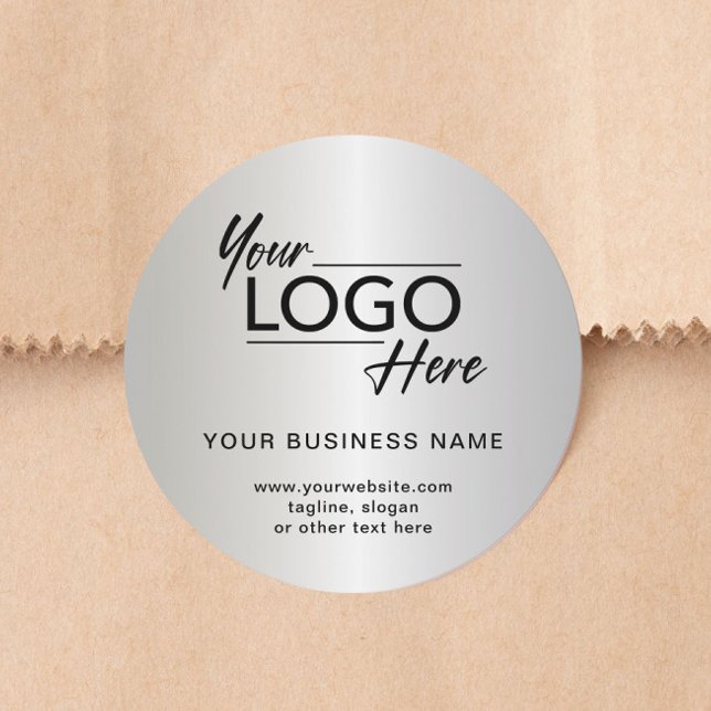 Modern Business Logo Silver Classic Round Sticker (Creator Uploaded)