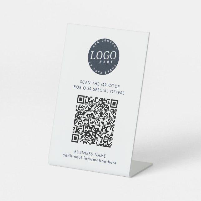 Modern Business Logo Simple and QR Code Pedestal Sign (Front)