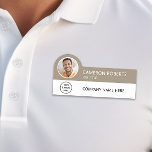Modern Business Logo Tan Photo Magnetic Name Tag