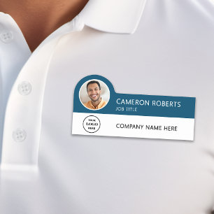Modern Business Logo Teal Blue Photo Magnetic Name Tag