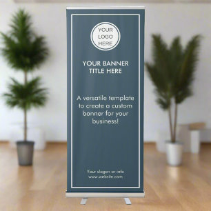 Modern Business Logo Text Navy Blue Promotional Retractable Banner