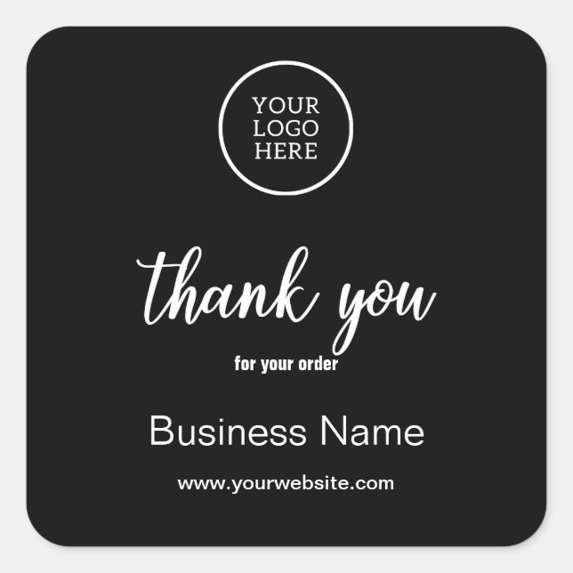 Modern Business Logo Thank you typography Black Square Sticker (Front)