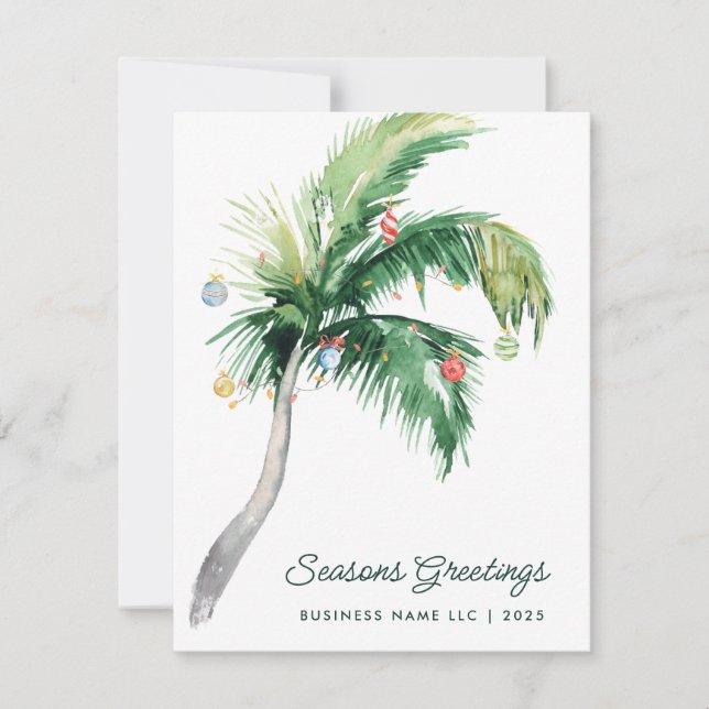 Modern Business Logo Tropical Palm Tree Christmas Holiday Card (Front)